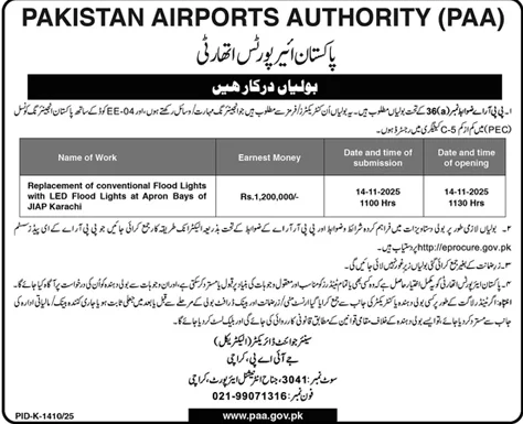 Pakistan Airport Authority Karachi Tender Notice